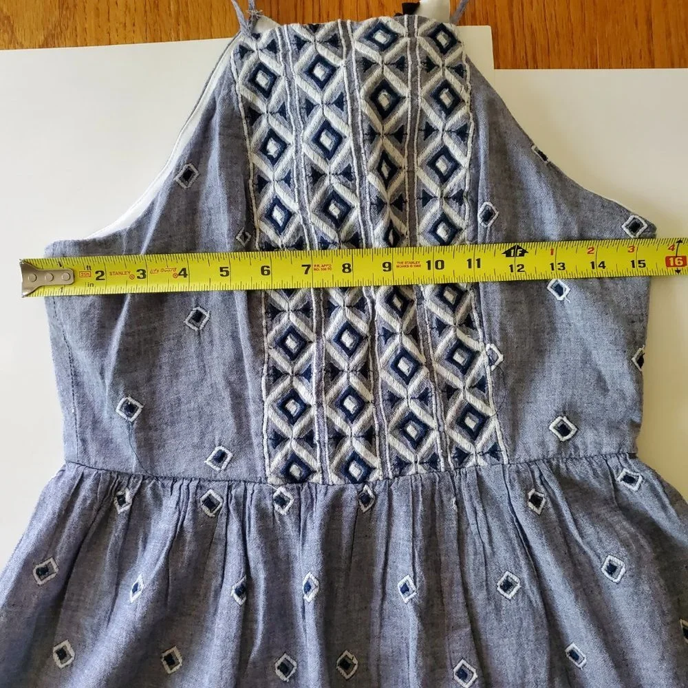 Embroidered Chambray Lined Cotton Sun Dress Jr Size 9